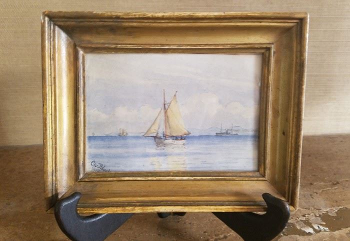 Small ship painting, Signed