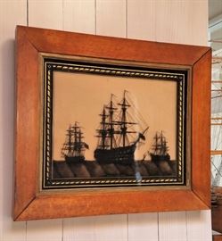 Reverse painted ship painting on glass 