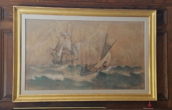 Early Dutch seascape watercolor. Christian Blache. 1873