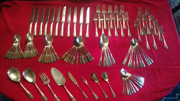 Manchester "Polly Lawton" sterling flatware 1935. There are 108 pieces, roughly service for 10 with extras and serving pieces