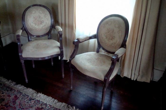 Pair antique French arm chairs.