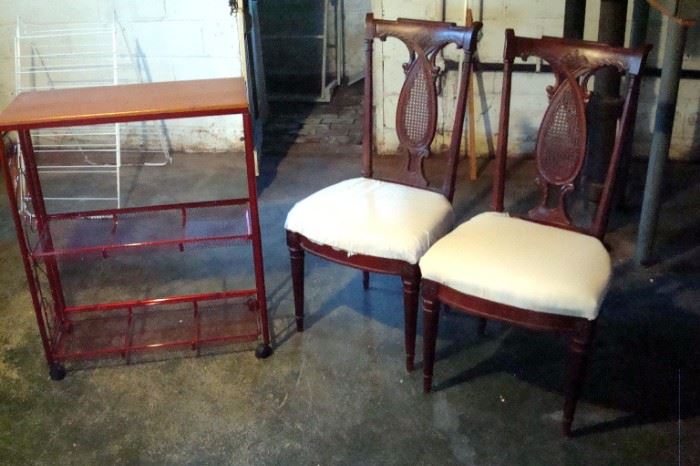 Pair antique high back chairs and book stand