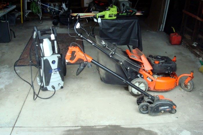 Power mower, pressure washer, electric edger, all good working condition.