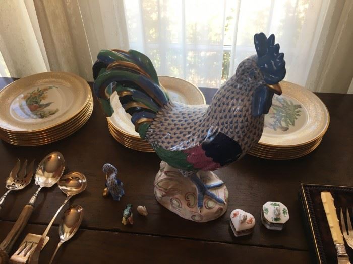 Large Herend Rooster plus smaller Herend items