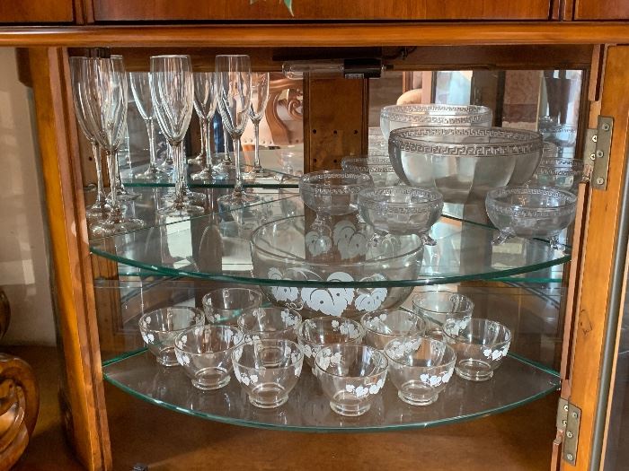 crystal punch bowl and glass ware