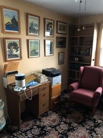 SIGNED ART ON WALL - NICE DESK CHAIR AND OFFICE SUPPLIES