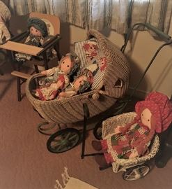HOLLY HOBBIE DOLL HIGH CHAIR, BABY BUGGY AND STROLLER