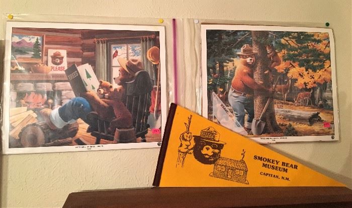 VINTAGE SMOKEY THE BEAR POSTERS AND PENANT 
