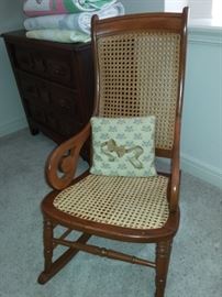 Vintage Rocking Chair with Caned Back & Seat