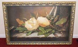 Large Floral Picture on canvas in a nice, wide fra ...