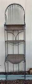 Tall, Unique Metal and Wicker Shelf