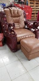 Large Ornate Rams Decorated Recliner Ottoman