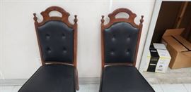 Lot of Two Black Vinyl Wood Dining Chairs