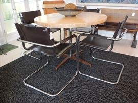 SET OF CHROME AND LEATHER CHAIRS