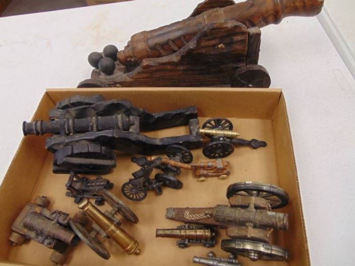 Large Lot of Cannons Wood, Brass,  Metal