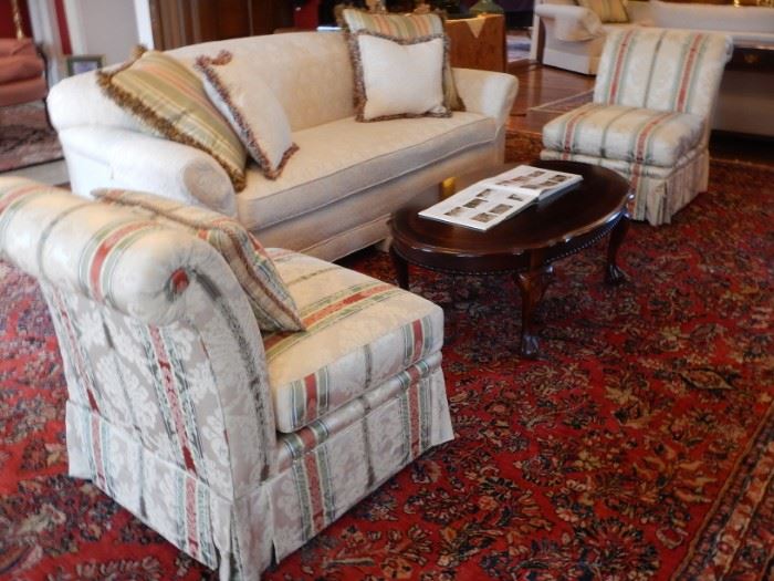 PAIR OF UPHOLSTERED CHAIRS AND SOFA