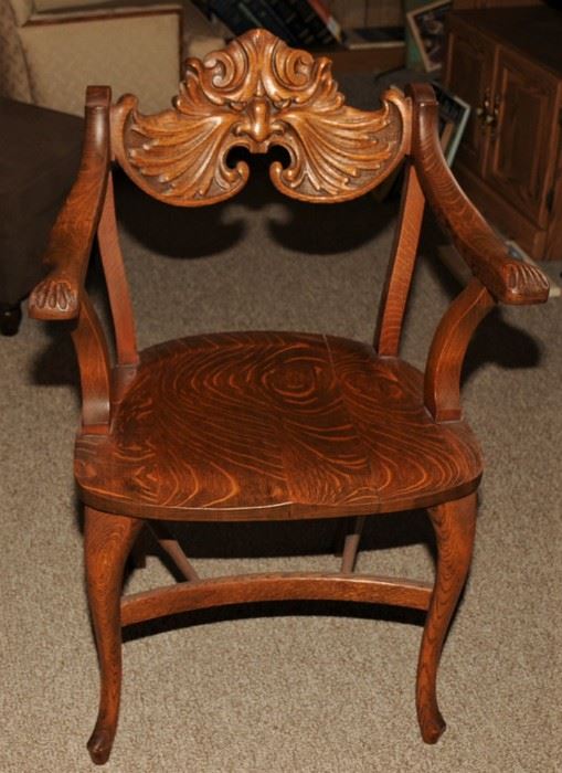 RARE: Quarter-sawn Oak Carved Man of the North Chair