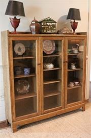 Antique Oak Bookcase Display Curio Cabinet