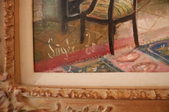Zsuzsanna Suger (Hungarian, b.1939), Interior Scene, Oil on Canvas,