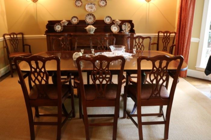 VINTAGE MAHOGANY DINING TABLE DUNCAN PHYFE STYLE BRASS CLAW FEET & Hickory Chairs