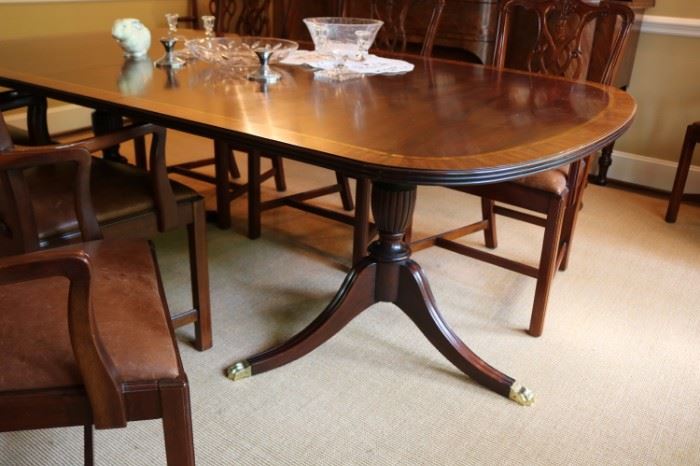 VINTAGE MAHOGANY DINING TABLE DUNCAN PHYFE STYLE BRASS CLAW FEET