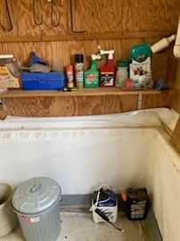 Garage items and planting chemicals.