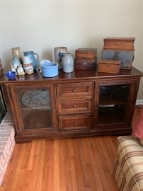 Antique boxes and decor including signed pottery.