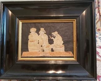 Antique Asian pin art in antique frame