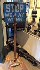 Stop Men at Work Sign on Stand 