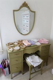 Antique vanity, mirror and stool