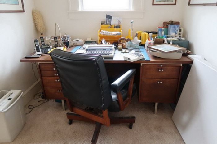 Large solid wood desk, office chair