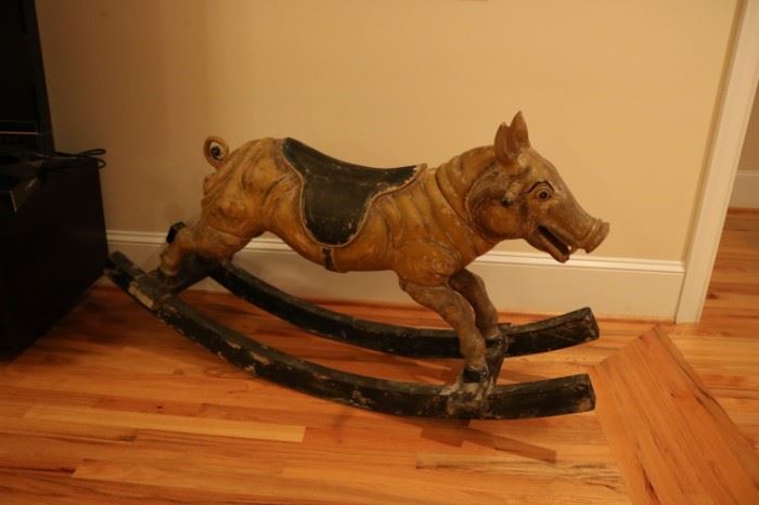 Antique Carved Pig Rocker