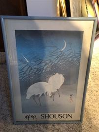 Ohara Shoson Egrets in Reeds Poster of Exhibit Japanese Wood Block Print/poster