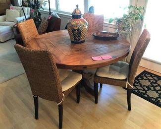 Made in Sante Fe New Mexico pine table with 4 wicker chairs (priced separately)