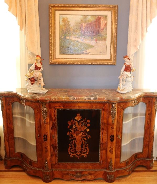 Marquetry Sideboard with Marble Top, Original Artwork