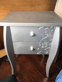 silver 2 drawer nightstand 