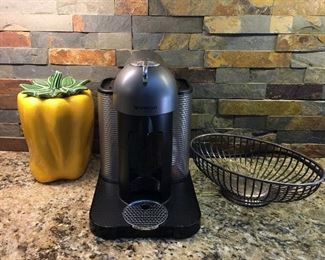 McCoy Yellow Pepper Cookie Jar, Nespresso Machine (Never Used), Italian Silverplate Bread Basket 