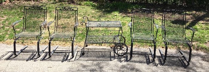 Black Wrought Iron Patio Chairs & Tea Cart