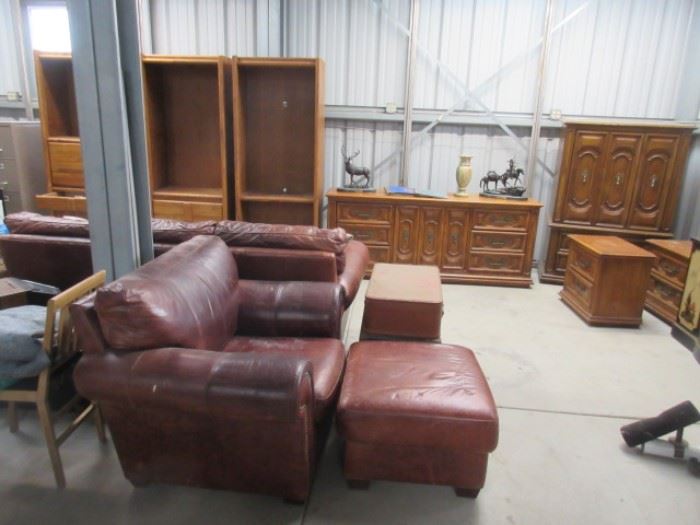 Leather Chair and Ottoman, Vintage Bedroom Furniture