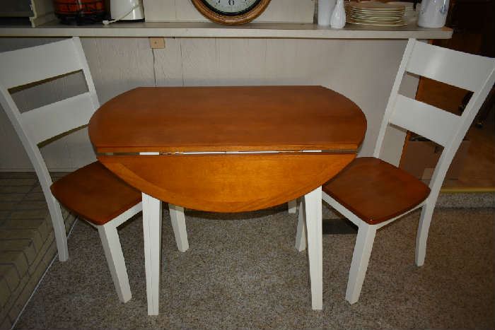 2 TONE DROP LEAF TABLE W/2 CHAIRS