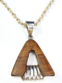 Mexican Silver Wood Pendant with Italian S