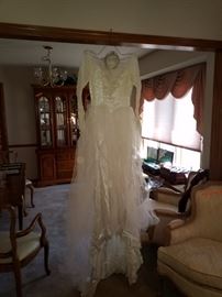 Antique wedding dress and beaded Vail