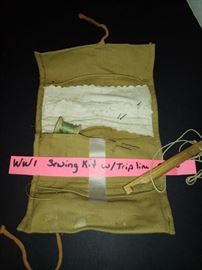 WW1 sewing kit with a handmade trip line