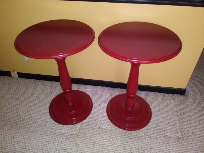 Pair of Red Round Top Side Tables