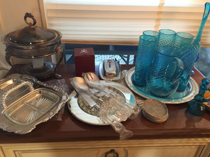 Vintage glass ware, silver plate