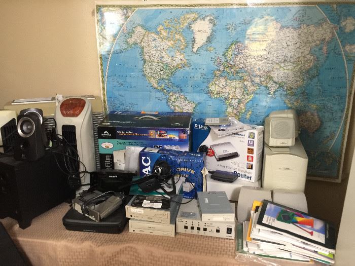 Maps and lots of computer parts, also fans and air systems