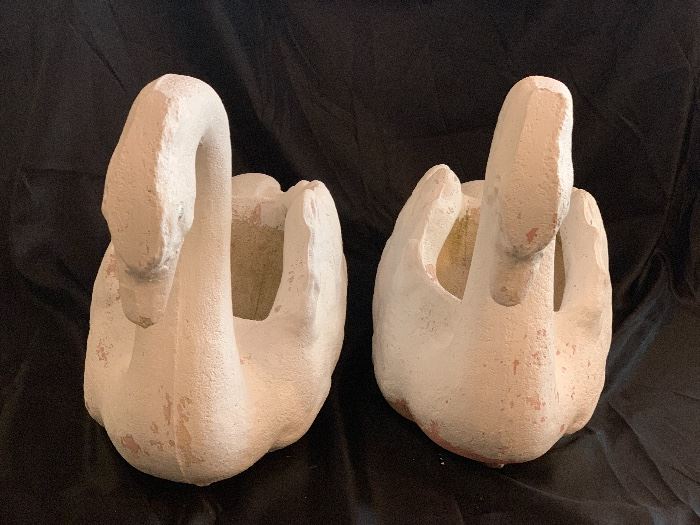 PAIR OF VINTAGE CEMENT SWAN PLANTERS