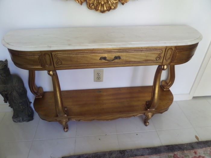 Weiman gold wood marble top table
