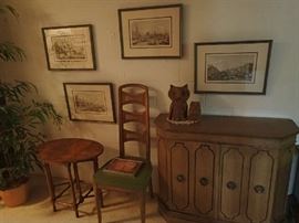 Burl Wood Side Table. Thomasville Chair.