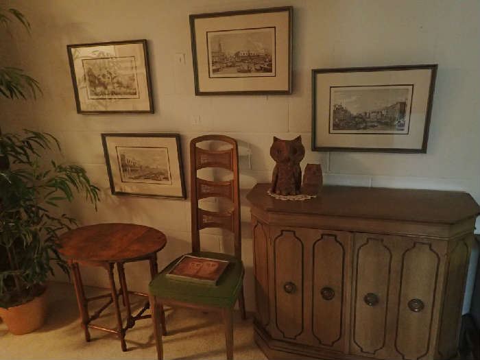 Burl Wood Side Table. Thomasville Chair.